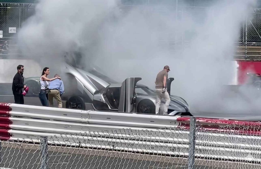 Koenigsegg Regera catches fire during the SCD Secret Meet at Silverstone